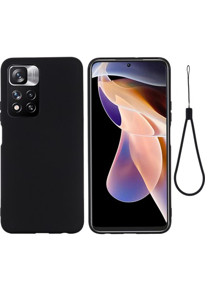 Pürüzsüz Dokunmatik Silikon Ince Yumuşak Mikrofibe Astar Xiaomi Redmi Için Kayışla Koruyucu Kasa Not 11 Pro 5g (Çin) (Mediatek)/11 Pro+ 5g-Black (Yurt Dışından)