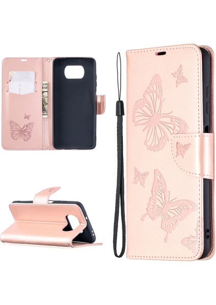 Baskı Kelebekleri Desen Cüzdan Stand Deri Kapak Xiaomi Poco X3/poco X3 Nfc-Rose Gold (Yurt Dışından)