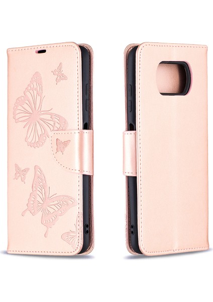 Baskı Kelebekleri Desen Cüzdan Stand Deri Kapak Xiaomi Poco X3/poco X3 Nfc-Rose Gold (Yurt Dışından)