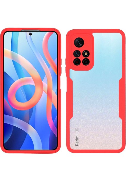 360 Derece Koruma Akrilik+Tpu Hibrit Telefon Kılıfı Kapak Xiaomi Redmi Için Pet Ekran Filmi Not 11 5g (Çin) (Mediatek)/redmi Not 11T 5g/redmi Not 11S 5g-Kırmızı (Yurt Dışından)