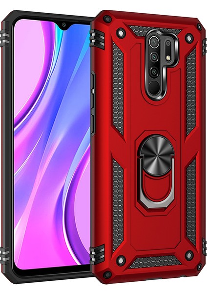 Hibrit Pc Tpu Kickstand Zırh Telefon Kasası Xiaomi Redmi 9-Kırmızı Için (Yurt Dışından)