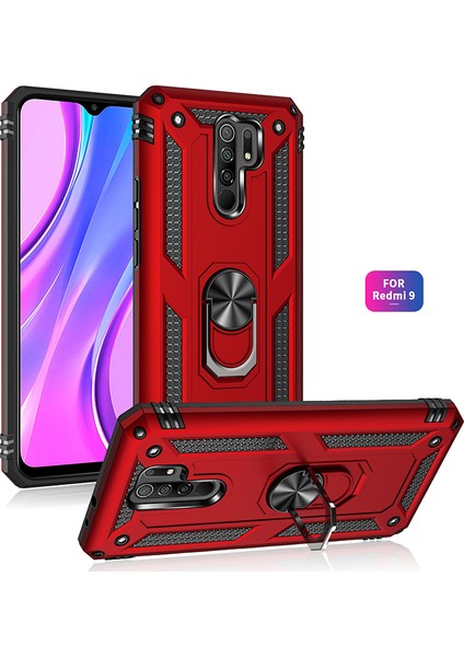 Hibrit Pc Tpu Kickstand Zırh Telefon Kasası Xiaomi Redmi 9-Kırmızı Için (Yurt Dışından) fiyatları