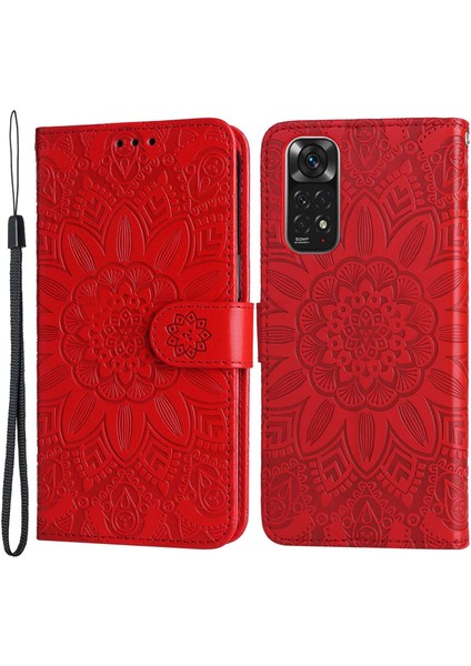 Xiaomi Redmi Için Note 11 Pro 5g (Mediatek)/note 11 Pro+ 5g/poco X4 NFC/11I 5g Ayçiçeği Baskılı Deri Kılıf Stand Cüzdan Telefon Kapak-Kırmızı (Yurt Dışından)