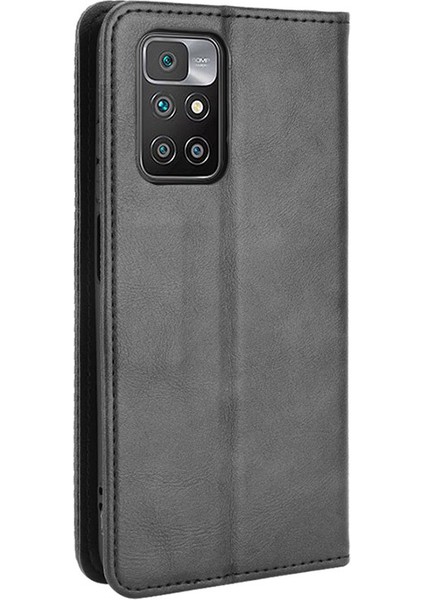 Vintage Style Manyetik Otomatik Absorlanmış Deri Telefon Cüzdan Stand Kılıfı Xiaomi Redmi 10 4g (2021)/10 Prime/10 2022 4g/not 11 4g (Mediatek) -Black (Yurt Dışından) modelleri