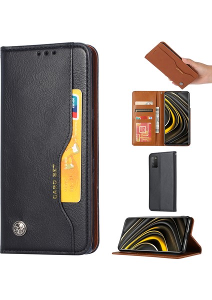 Cüzdan Stand Tasarımı Xiaomi Poco M3-Black Için Otomatik Emilmiş Deri Koruyucu Telefon Kapağı (Yurt Dışından)