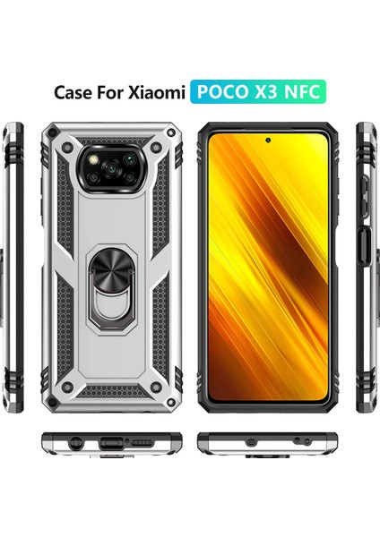 Pc+Tpu Hibrid Anti-Fall Anti Anti Anti Tele Koruyucu Kapak, Xiaomi Poco X3 Nfc-Sılver Için Ring Kickstand ile (Yurt Dışından)