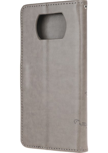 Xiaomi Poco X3/poco X3 Nfc-Grey Için Şık Iki Çiçek Çiçek ve Kelebek Cüzdan Deri Telefon Koruyucusu (Yurt Dışından)