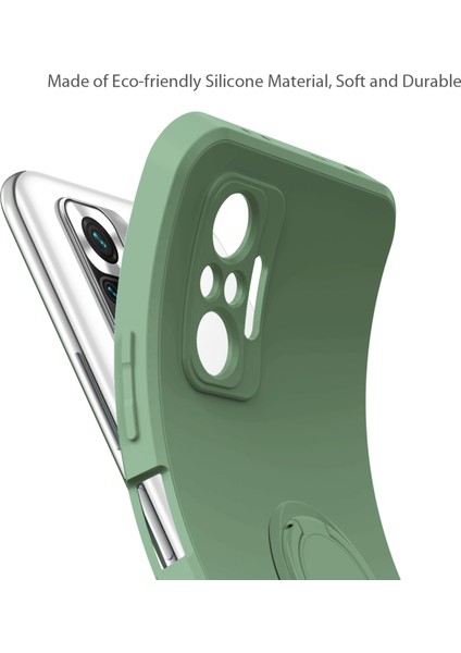 Esnek Sıvı Silikon Telefon Koruyucu Kılıf Kabuğu, Xiaomi Redmi Için Yüzük Kickstand ve Kayış ile Note 10 Pro 4g-Dark Mavi (Yurt Dışından)