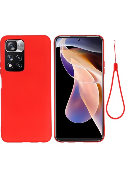 Pürüzsüz Dokunmatik Silikon Ince Yumuşak Mikrofiber Astar, Xiaomi Için Kayışla Koruyucu Kasa Not 11 Pro 5g (Çin) (Mediatek)/11 Pro+ 5g-Red (Yurt Dışından)