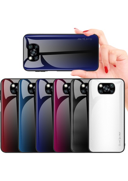 Karbon Fiber Doku Cam Geri+Xiaomi Poco X3/poco X3 Nfc-Black Için Tpu Combo Kılıf (Yurt Dışından)