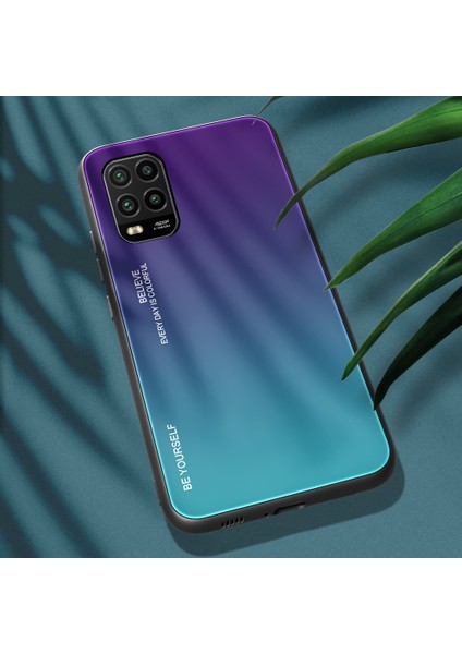 Xiaomi Mi 10 Lite 5g-Mor/mavi Için Gradyan Renk Temperli Cam+Pc+Tpu Hibrid Kabuk Kasası (Yurt Dışından)