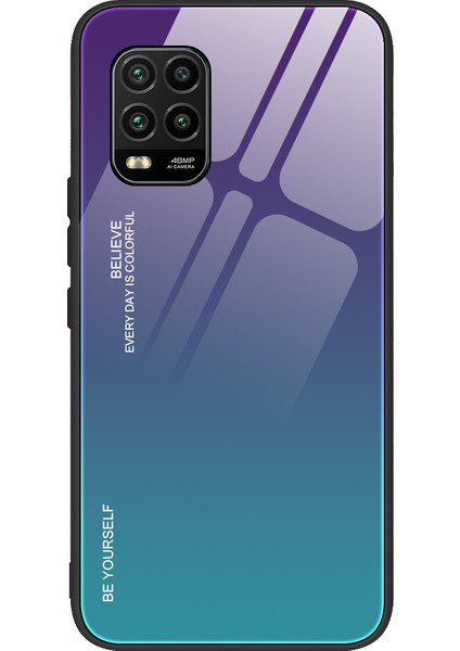Xiaomi Mi 10 Lite 5g-Mor/mavi Için Gradyan Renk Temperli Cam+Pc+Tpu Hibrid Kabuk Kasası (Yurt Dışından)