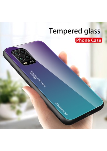 Xiaomi Mi 10 Lite 5g-Mor/mavi Için Gradyan Renk Temperli Cam+Pc+Tpu Hibrid Kabuk Kasası (Yurt Dışından)
