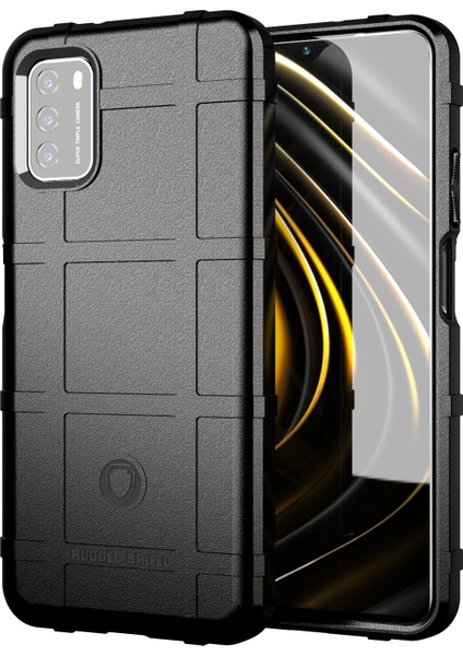 Xiaomi Poco M3-Black Için Sağlam Kalkan Square Grid Doku Tpu Telefon Kapağı (Yurt Dışından)