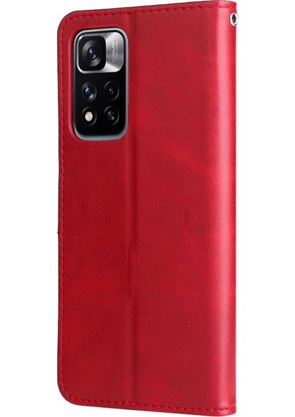 Şok Geçirmez Stand Cüzdan Fermuarlı Cep Tasarımı Dokulu Deri Telefon Kasası Xiaomi Redmi Note 11 Pro 5g (Çin) (Mediatek)/note 11 Pro+ 5g-Kırmızı (Yurt Dışından) modelleri