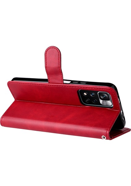 Şok Geçirmez Stand Cüzdan Fermuarlı Cep Tasarımı Dokulu Deri Telefon Kasası Xiaomi Redmi Note 11 Pro 5g (Çin) (Mediatek)/note 11 Pro+ 5g-Kırmızı (Yurt Dışından) fırsatları