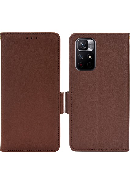 Litchi Doku Pu Deri Stand Cüzdan Kılıfı Çift Manyetik Toka Şok Geçirmez Folio Xiaomi Için Redmi Not 11 5g (Çin) (Mediatek)/redmi Not 11T 5g/redmi Not 11S 5g-Brown (Yurt Dışından)