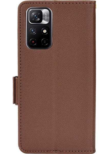 Litchi Doku Pu Deri Stand Cüzdan Kılıfı Çift Manyetik Toka Şok Geçirmez Folio Xiaomi Için Redmi Not 11 5g (Çin) (Mediatek)/redmi Not 11T 5g/redmi Not 11S 5g-Brown (Yurt Dışından)