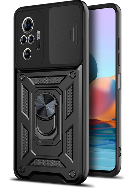 Şok Geçirmez Kamera Slayt Telefon Hibrid Kasa Kapağı Xiaomi Için Kickstand Ring Tutucu ile Not 10 Pro 4g (Global)/not 10 Pro 4g (Hindistan) -Black (Yurt Dışından)