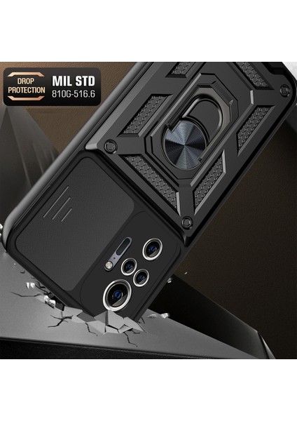 Şok Geçirmez Kamera Slayt Telefon Hibrid Kasa Kapağı Xiaomi Için Kickstand Ring Tutucu ile Not 10 Pro 4g (Global)/not 10 Pro 4g (Hindistan) -Black (Yurt Dışından)