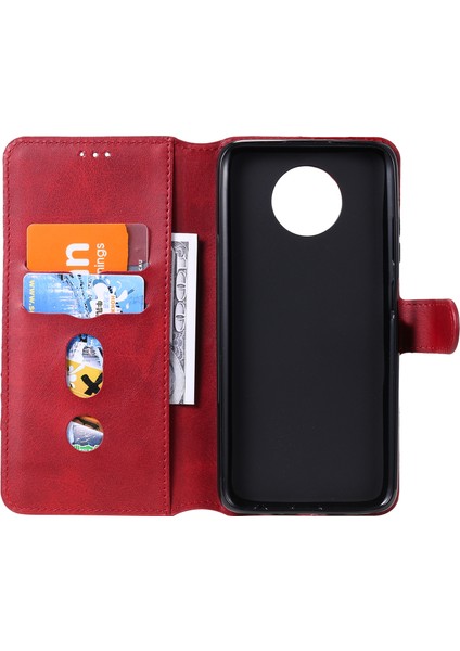 Klasik Cüzdan Stand Flip Deri Telefon Kılıfı Xiaomi Redmi Note 9 5g/redmi Not 9t 5g-Red (Yurt Dışından)
