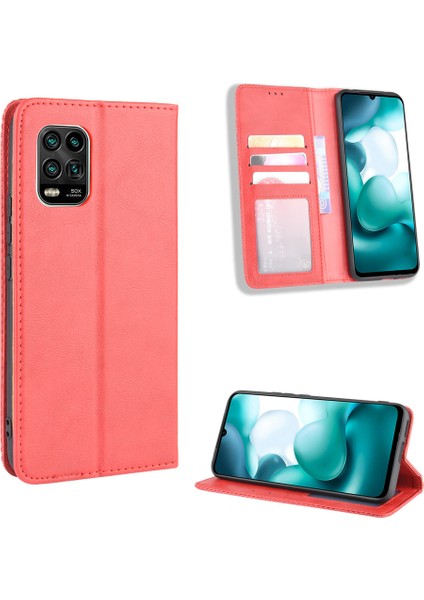 Xiaomi Mi 10 Lite 5g/10 Gençlik Için Otomatik Emik Retro Deri Kabuk Stand Cüzdan Kılıfı 5g-Red (Yurt Dışından)