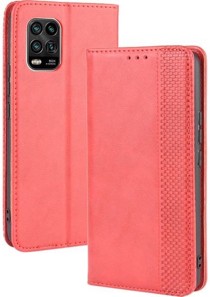 Xiaomi Mi 10 Lite 5g/10 Gençlik Için Otomatik Emik Retro Deri Kabuk Stand Cüzdan Kılıfı 5g-Red (Yurt Dışından)