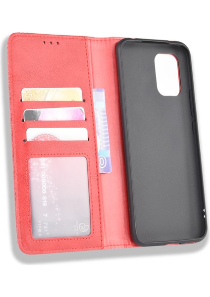 Xiaomi Mi 10 Lite 5g/10 Gençlik Için Otomatik Emik Retro Deri Kabuk Stand Cüzdan Kılıfı 5g-Red (Yurt Dışından)