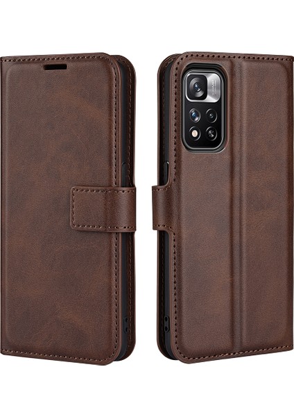 Pu Deri Manyetik Cüzdan Standı Kasa Şok Geçirmez Tpu Xiaomi Redmi Için Iç Koruyucu Flip Kapak Not 11 Pro+ 5g/redmi Note 11 Pro 5g (Çin) (Mediatek) -Kark Brown (Yurt Dışından)