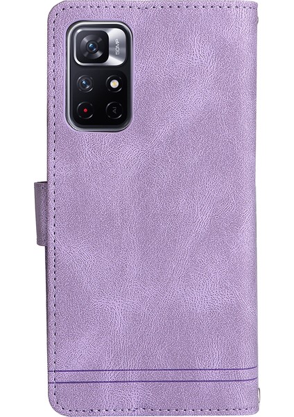 Cilt Dokunuşu Pu Deri Kart Yuvaları Fermuarı Cüzdan Kılıf Flip Stand Çizgileri Xiaomi Redmi Için Kayış ile Baskılı Kapak Not 11 5g (Çin) (Mediatek)/redmi Not 11T 5g/not 11S 5g-Sergi (Yurt Dışından) modelleri