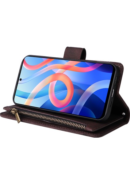 Cilt Dokunuşu Pu Deri Kart Yuvaları Fermuar Cüzdan Kılıf Flip Stand Çizgileri Xiaomi Redmi Için Kayış ile Baskılı Kapak Not 11 5g (Çin) (Mediatek)/redmi Not 11T 5g/not 11S 5g-Brown (Yurt Dışından) fırsatları