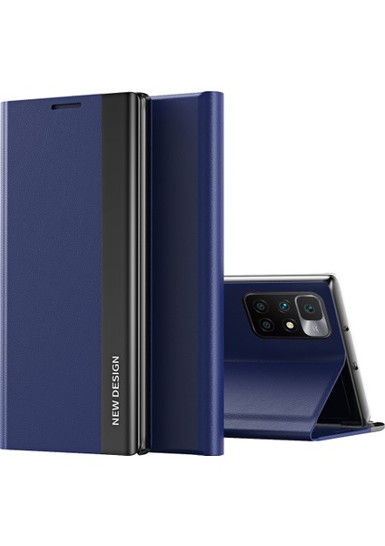 Kararlı Stand Tasarım Deri Telefon Kılıfı Xiaomi Için Redmi 10 4g (2021)/REDMI 10 2022 4g/redmi Not 11 4g (Mediatek)/redmi 10 Prime-Dark Blue (Yurt Dışından)