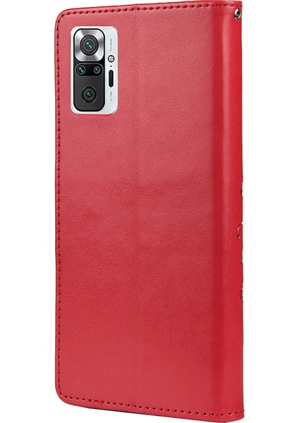 Baskılı Kelebekler Çiçek Deri Cüzdan Stand Kılıfı Xiaomi Redmi Note 10 Pro-Kırmızı (Yurt Dışından) modelleri