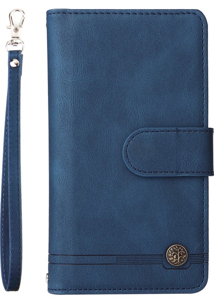 Cilt Deri Deri Fermuar Cep Kart Tutucu Yuvaları Folio Flip Shell Stripes Baskılı Stand Şok Geçirmez Koruyucu Telefon Kılıfı Xiaomi Redmi Için Kayış ile Not 11 Pro /not 11 Pro+ -Blue (Yurt Dışından) fiyatları