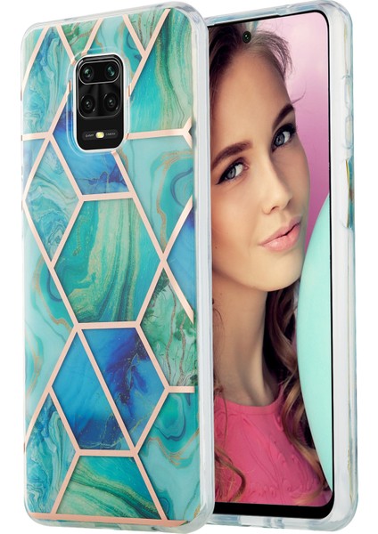 Yumuşak Tpu Akıllı Telefon Kasası Mermer Desen Baskı Imd Elektraptaşlama Telefon Kapağı Xiaomi Redmi Note 9 Pro/not 9s/not 9 Pro Maks-Green (Yurt Dışından)