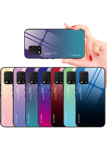 Xiaomi Mi 10 Lite 5g-Mor/mavi Için Gradyan Renk Temperli Cam+Pc+Tpu Hibrid Kabuk Kasası (Yurt Dışından)