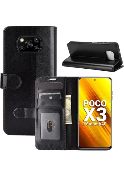 Xiaomi Poco X3/poco X3 Nfc-Black Için Crazy Horse Cilt Cüzdan Telefon Kapak Kılıfı (Yurt Dışından)
