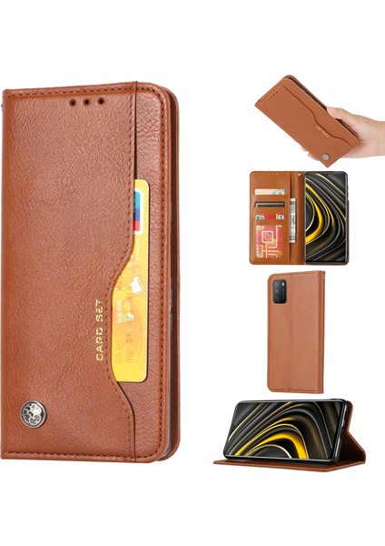 Cüzdan Stand Tasarımı Xiaomi Poco M3-Brown Için Otomatik Emilmiş Deri Koruyucu Telefon Kapağı (Yurt Dışından)