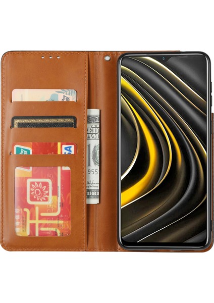 Cüzdan Stand Tasarımı Xiaomi Poco M3-Brown Için Otomatik Emilmiş Deri Koruyucu Telefon Kapağı (Yurt Dışından)