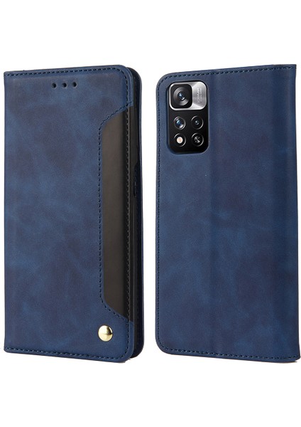 Cilt Touch Duygu Stand Cüzdan Renk Ekleme Telefon Kılıfı Xiaomi Redmi Için Deri Kapak Not 11 Pro 5g (Çin) (Mediatek)/note 11 Pro+ 5g-Blue (Yurt Dışından)