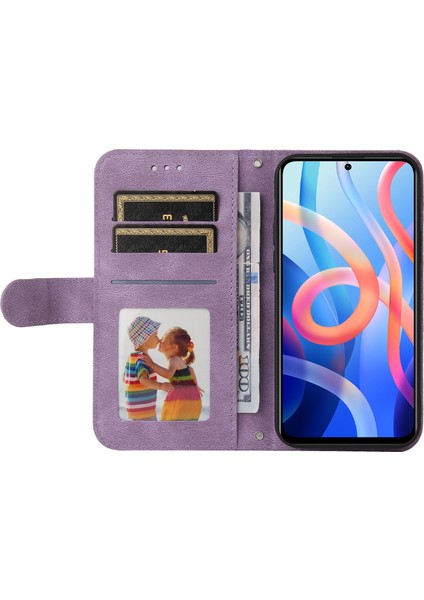 Xiaomi Redmi Için Not 11 5g (Çin) (Mediatek)/not 11T 5g/not 11S 5g Ağaç Desen Metal Düğmesi Cilt-Touch Deri Deri Stand Kılıflı Kılıf Kılıfı Kabuklu (Yurt Dışından)