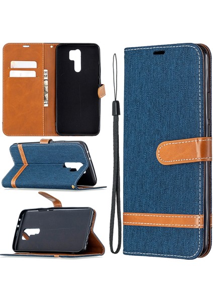 Renkli Kot Pantolon Bez Kabuğu Cüzdan Deri Kapak Xiaomi Redmi 9-Dark Mavi (Yurt Dışından)