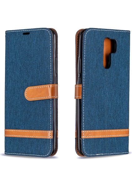Renkli Kot Pantolon Bez Kabuğu Cüzdan Deri Kapak Xiaomi Redmi 9-Dark Mavi (Yurt Dışından) fırsatları