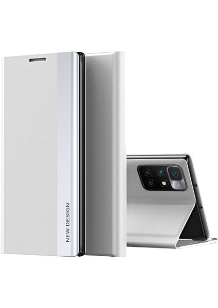 Kararlı Stand Tasarım Deri Telefon Kılıfı Xiaomi Için Redmi 10 4g (2021)/REDMI 10 2022 4g/redmi Not 11 4g (Mediatek)/redmi 10 Prime-Silver (Yurt Dışından)