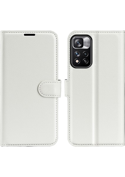 Litchi Doku Pu Deri Deri Manyetik Flip Cüzdan Telefon Kılıfı Tam Vücut Koruma Stand Koruyucu Kapak Xiaomi Redmi Not 11 Pro+ 5g/redmi Not 11 Pro 5g (Çin) (Mediatek) -White (Yurt Dışından)