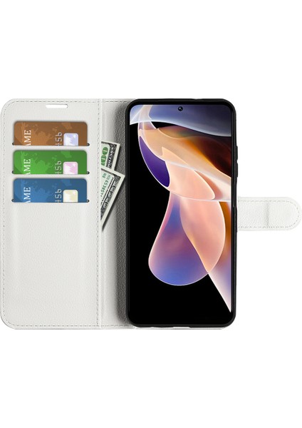 Litchi Doku Pu Deri Deri Manyetik Flip Cüzdan Telefon Kılıfı Tam Vücut Koruma Stand Koruyucu Kapak Xiaomi Redmi Not 11 Pro+ 5g/redmi Not 11 Pro 5g (Çin) (Mediatek) -White (Yurt Dışından)