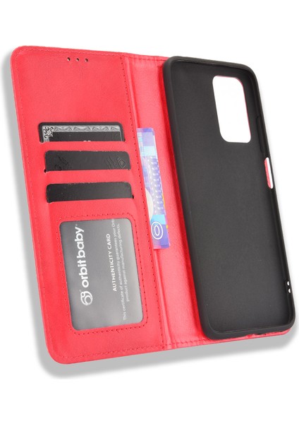 Vintage Style Manyetik Otomatik Absorbed Deri Telefon Cüzdan Stand Kılıfı Xiaomi Redmi 10 4g (2021)/10 Prime/10 2022 4g/not 11 4g (Mediatek) -Red (Yurt Dışından) fırsatları