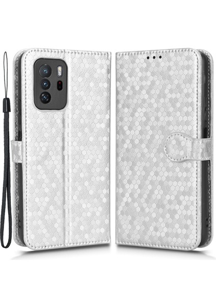Xiaomi Poco X3 Gt/redmı Için Note 10 Pro 5g Stand Stand Cüzdan Telefon Kılıfı Pu Deri Dot Desen Basılı Manyetik Toka Kapak Silver (Yurt Dışından)