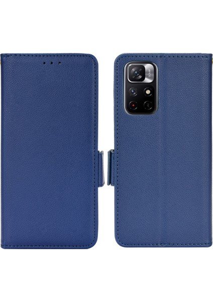 Litchi Doku Pu Deri Stand Cüzdan Kılıfı Çift Manyetik Toka Şok Geçirmez Folyo Kapak Xiaomi Redmi Not 11 5g (Çin) (Mediatek)/redmi Not 11T 5g/redmi Not 11S 5g-Dark Mavi (Yurt Dışından)