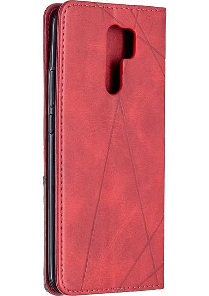 Xiaomi Redmi Için Geometrik Deri Deri Kabuğu 9-Kırmızı (Yurt Dışından) modelleri